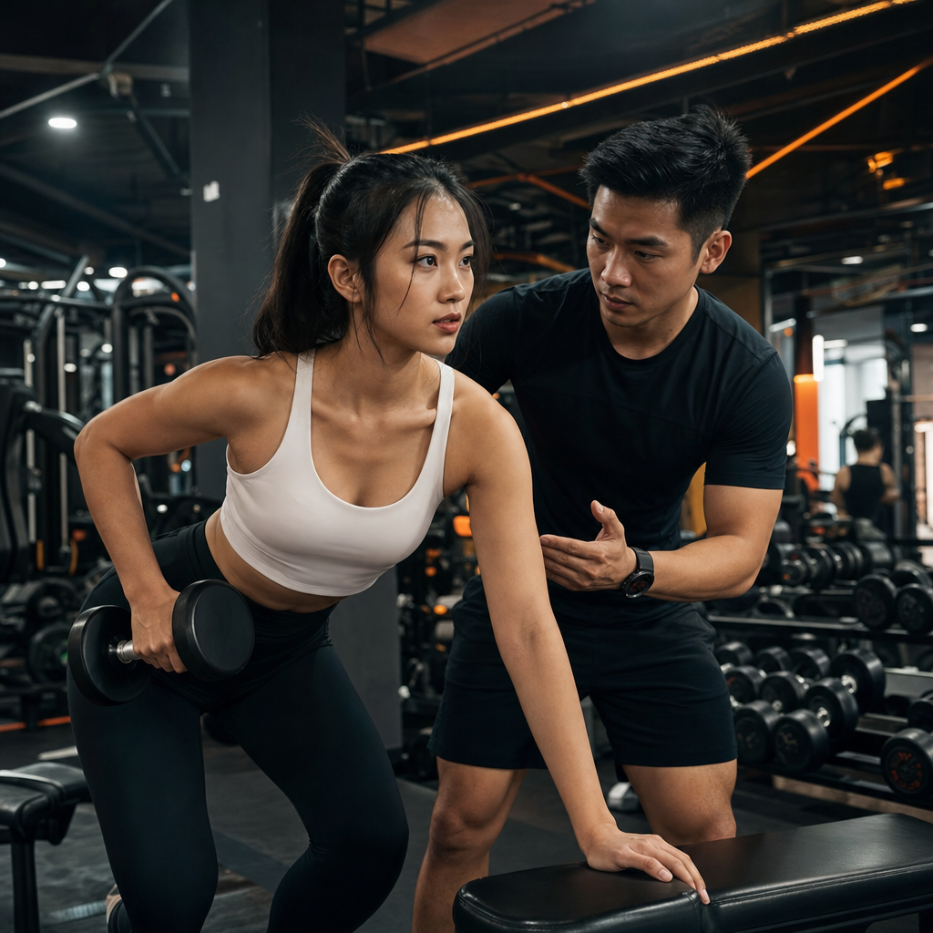 Huấn luyện viên MONA Fit hướng dẫn hội viên tập luyện